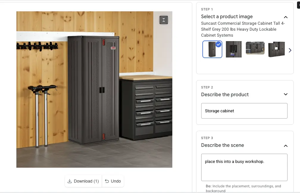 A step-by-step guide showing how to find Google Product Studio in the Google Merchant Center.